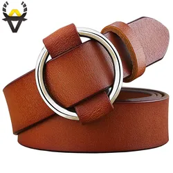 Ceinture à boucle ronde en cuir véritable pour femme, sangle en peau de vache de qualité, ceinture pour jeans, largeur 2.8 cm, mode, 600