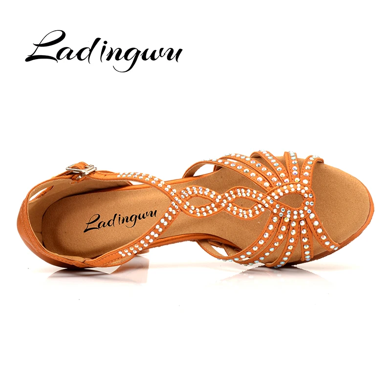 Ladingwu Hot Dance Shoes Latin Women Bronze Black Silk Satin Sanba Salsa Dance Shoes Platform Ballroom Dancing Shoes Woman Ladys