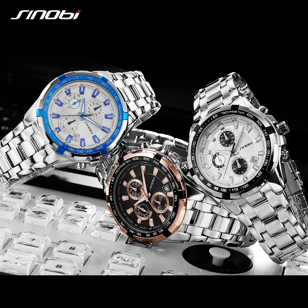 SINOBI Relogio Masculino Chronograph Mens Watches Top Brand Luxury Fashion Geneva Quartz Watch Man Sport Waterproof Wristwatch