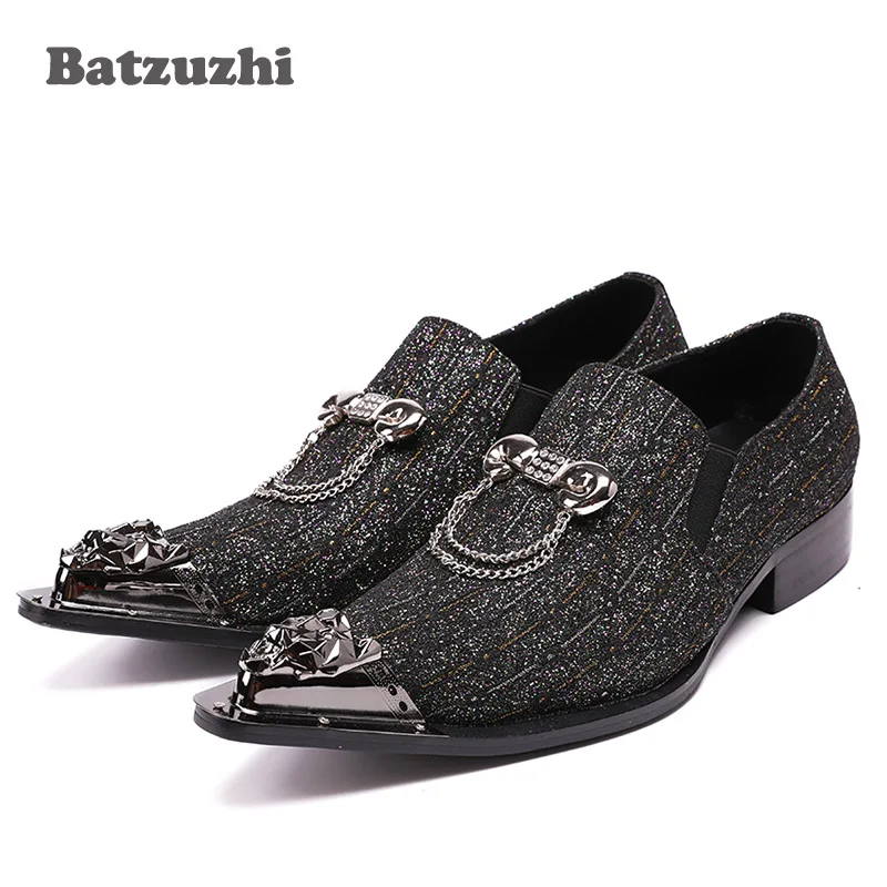 

Batzuzhi Fashion Italy Style Men Shoes Pointed Toe Sequins Leather Dress Shoes Man with Chain Low Heels Zapatos Oxford Hombre