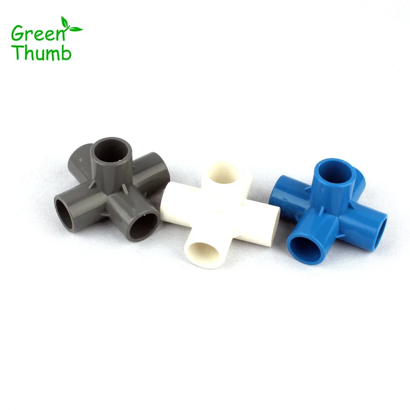 2pcs Inner Diameter 20mm PVC Five-Way Connector White/Grey/Blue Plastic PVC Joints for Home Garden Water Pipe/Hose Adapter