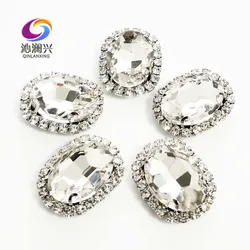 White Color Glass Crystal Buckle, Oval Shape Sew on Rhinestones, Used for Needlework, Diy/Clothing/Sewing Accessories