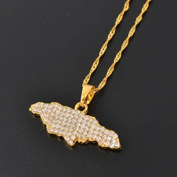 Anniyo Jamaica Map Pendant Necklaces for Women Girls With Rhinestone Jewellery Gold Color Jamaican Jewelry @@159606