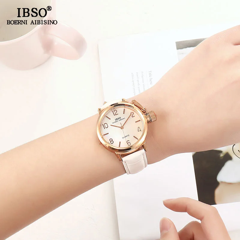 IBSO Brand High Quality Women Classical Quartz Watch Genuine Leather Strap Watches For Female Wrist Clock Montre Femme