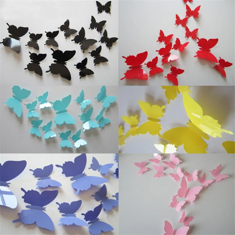 3D Butterfly PVC Wall Stickers, DIY Home Decor Poster, Adesivo de cozinha, Decalques de parede, 24Pcs por lote