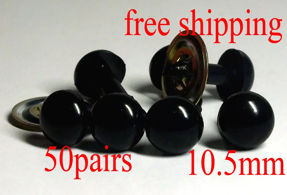 Free Shipping!! Bright Black Plastic Safety Eyes/Doll Eyes--10.5mm 50pairs/lot