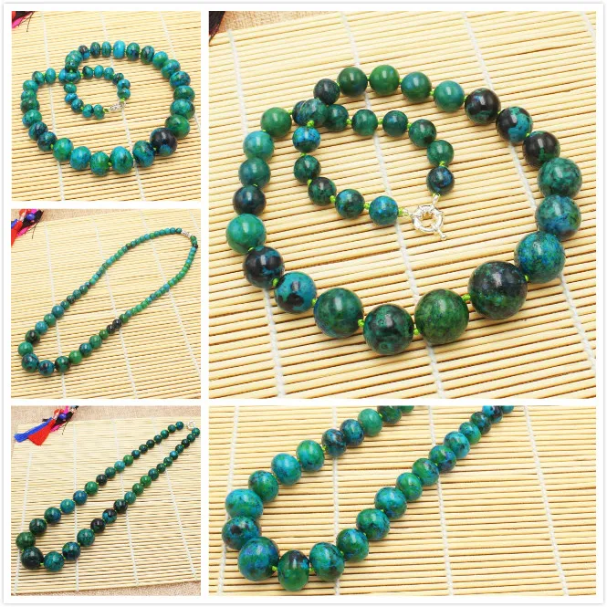 New Beautiful 6-20mm Chrysocolla Beads Gradually Round Necklace, 3Styles,Necklace for Women Jewelry