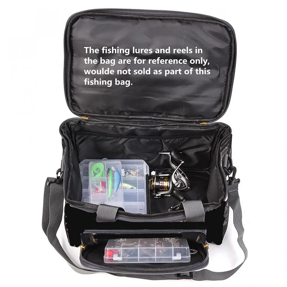 Black Outdoor Fishing Bag Multifunctional Waterproof Oxford Shoulder Messenger Fishing Tackle Reel Lure Camera Storage Bag