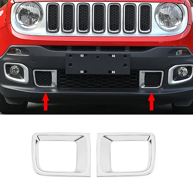 

For Jeep Renegade 2015 2016 2017 2018 ABS Chrome Front Grille Air Vent Outlet Under cover trim Car Accessories Styling 2pcs