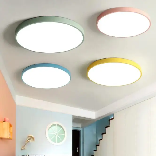 Creative Ultra-thin Macaroon Circular LED Ceiling Lamp Candy Color Children's Room Light  Kitechen Bedroom Study Ceiling Lights