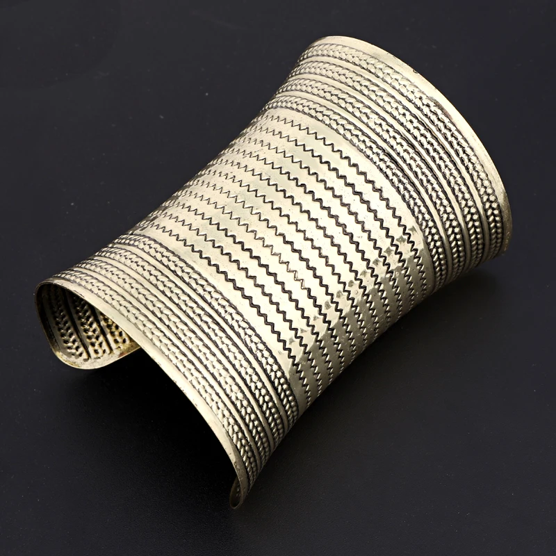 Dayoff Bohemia Ethnic Vintage Wide Open Cuff Hand Bracelet Bangles For Womens Jewelry Carved Wave Huge Bracelets B193