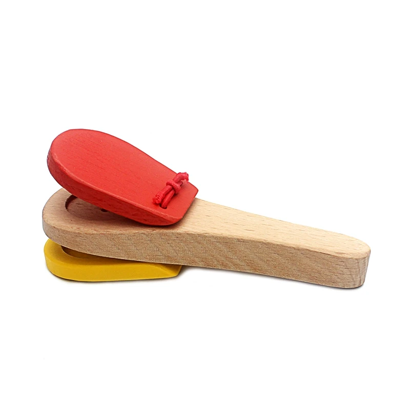 Juguete de madera para bebé, instrumento Musical con mango de Castanet Clapper, juguete para niños pequeños, Educación Temprana Preescolar, 1 unidad