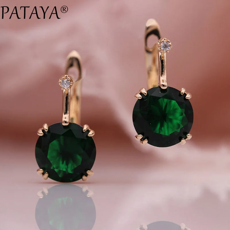 PATAYA 828 Promotion New Round Blue Earrings Women Fashion  Wedding Jewelry 585 Rose Gold Color Natural Zircon Dangle Earrings