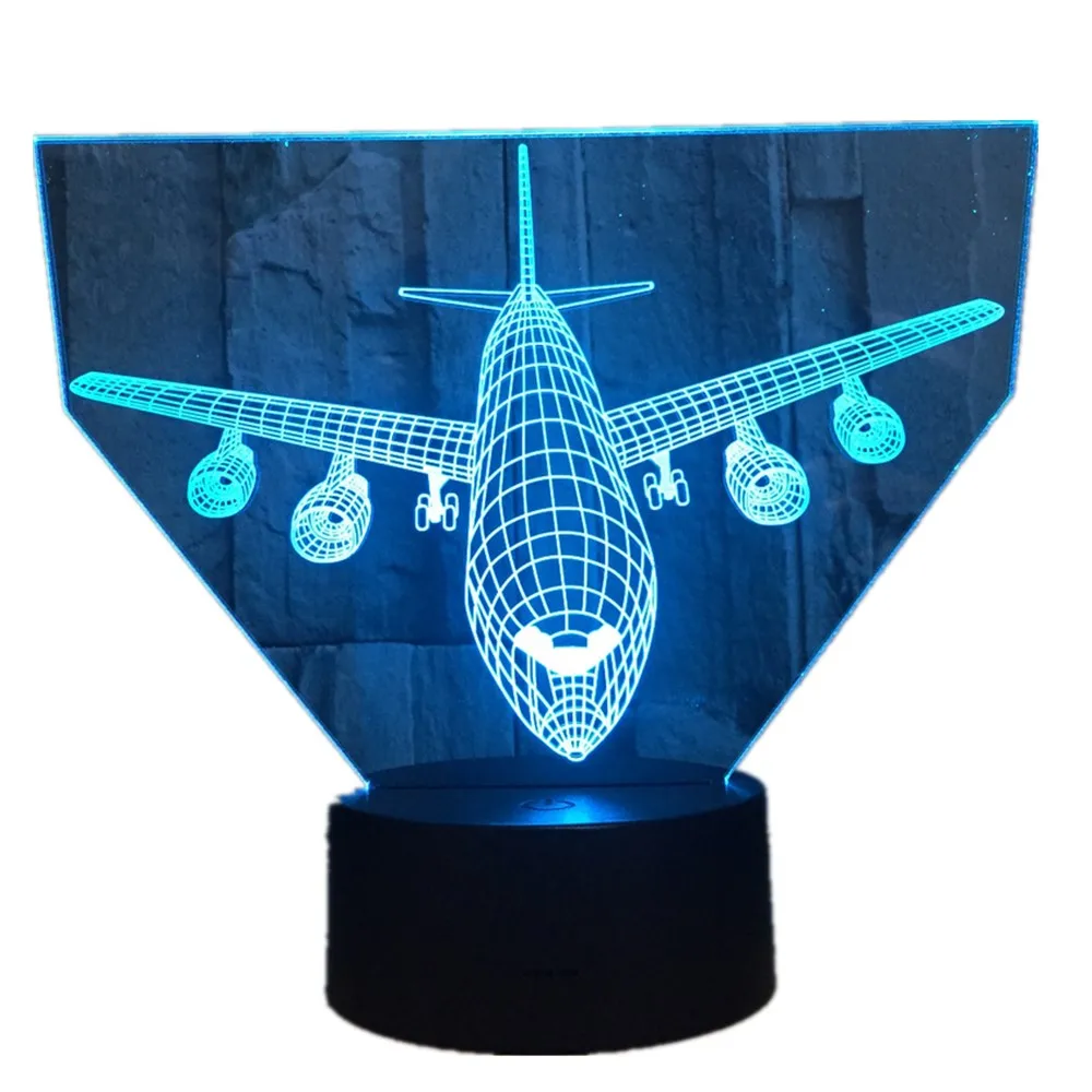 3D Light Air Plane Model Creative Night Light Touch Plane Desk Lamp LED Illusion Lamp Hologram 7 Colors Cool Toy New Year Gift