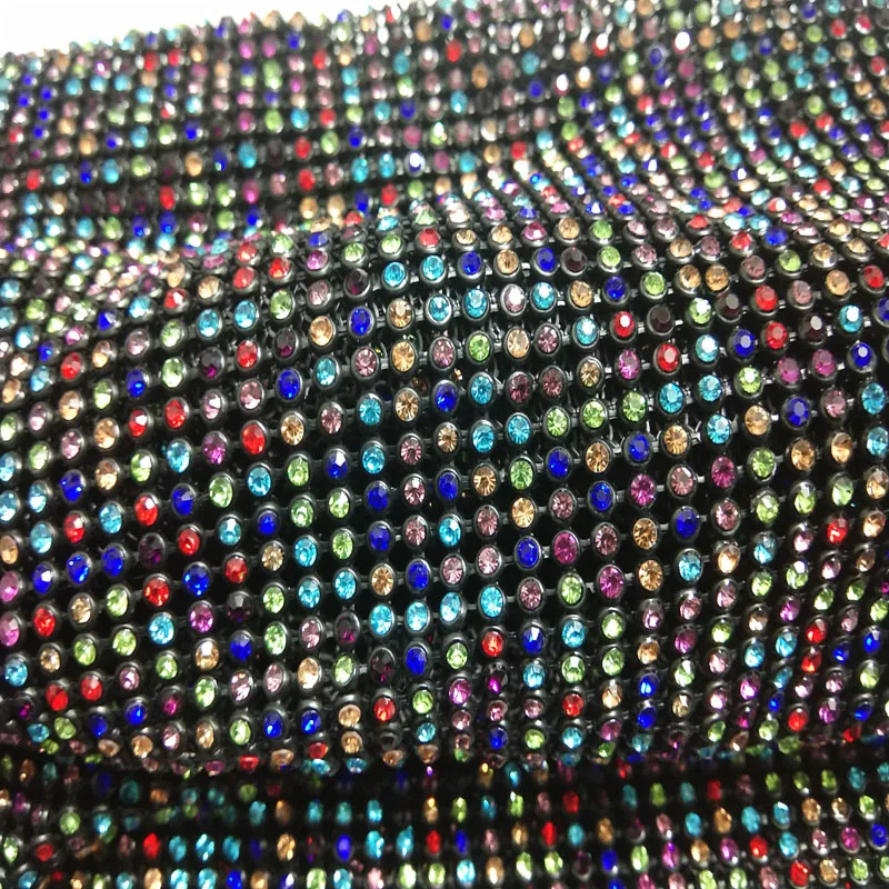 Chunky Glitter Rainbow Color Rhinestones Black Metal Mesh Fabric Metallic cloth Metal Sequin Sequined Fabric Home Decoration