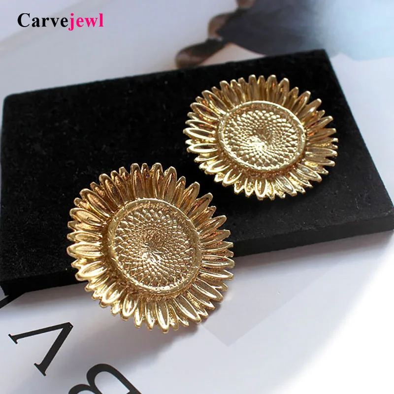 Carvejewl new Hyperbole big sunflower stud earrings silver plated simple metal wind European earring for women girl gift jewelry