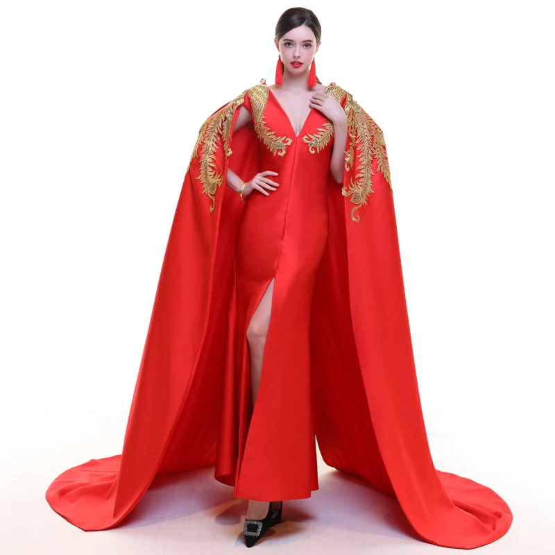 100%real red peacock golden embroidery long cloak dress gown stage dress queen cosplay Victoria dress Belle/can customs size