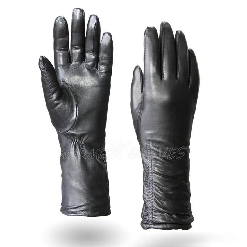 Guantes de cuero con pantalla táctil para mujer, manoplas cálidas de piel de cabra auténtica para conducir, de cinco dedos, de alta calidad, a la