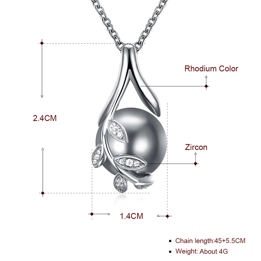 Dropshipping charms suspension White and Rose color 12mm Grey pearl & cubic zircon crystal jewelry pendant necklace for women