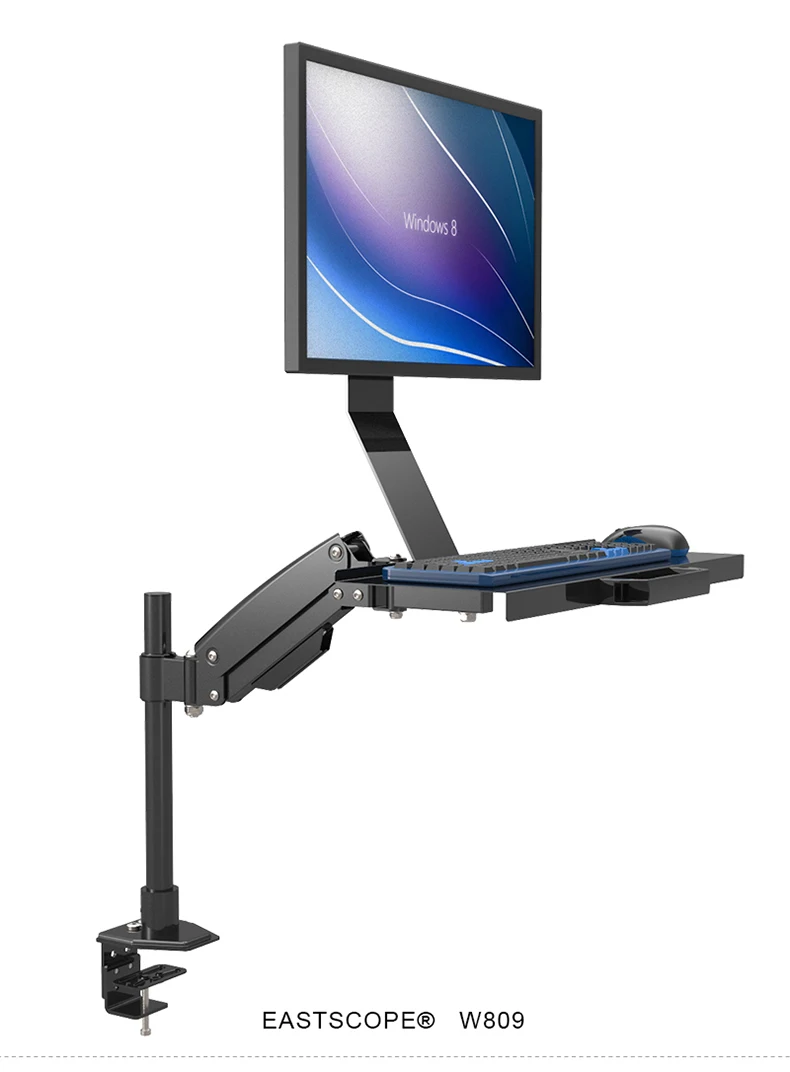 

Desktop Mount Full Motion Erogonomic Sit Stand Computer Monitor Holder +Keyboard Holder Gas Spring Arm Mount Bracket W809