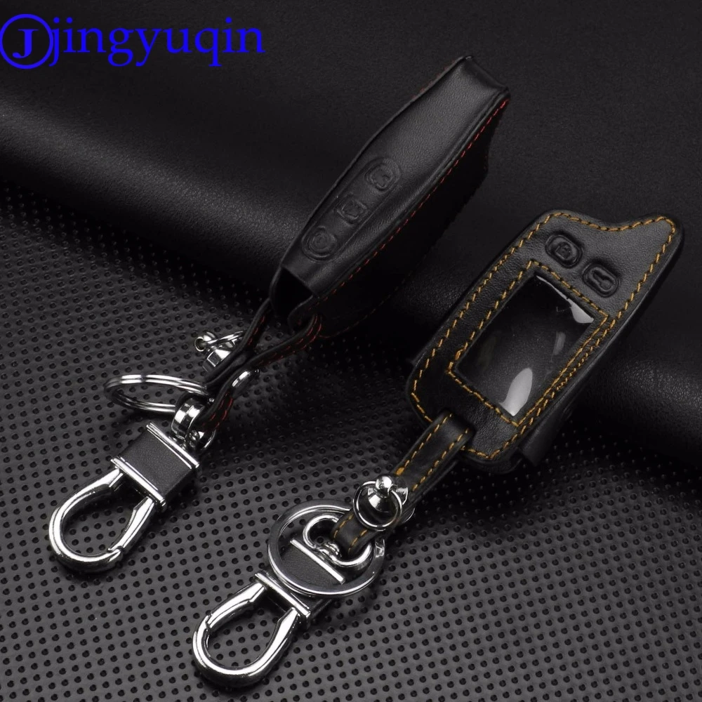 jingyuqin 5 Buttons Remote Leather Key Cover Case For Tomahawk TW9010 TW9030 Two Way Alarm System LCD Controller Keychain