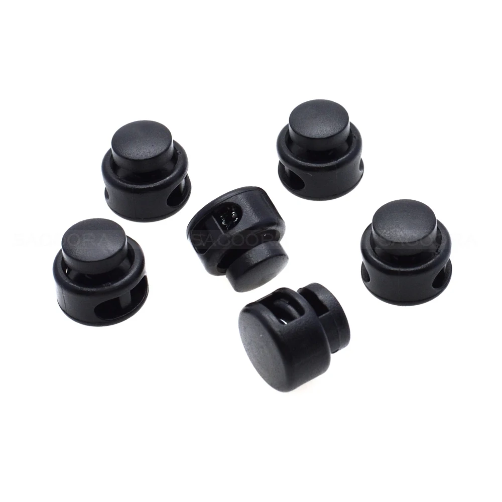 10pcs Cord Lock Round Ball Toggle Stopper Plastic Size:13mm*11mm Toggle Clip Black