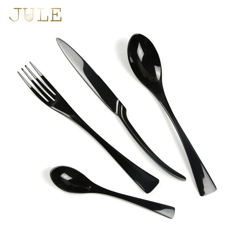 24PCS Black Kaya Cutlery Set 18/8 Stainless Steel Knife Fork Teaspoon Western Silverware Food Tableware Dinnerware Sets