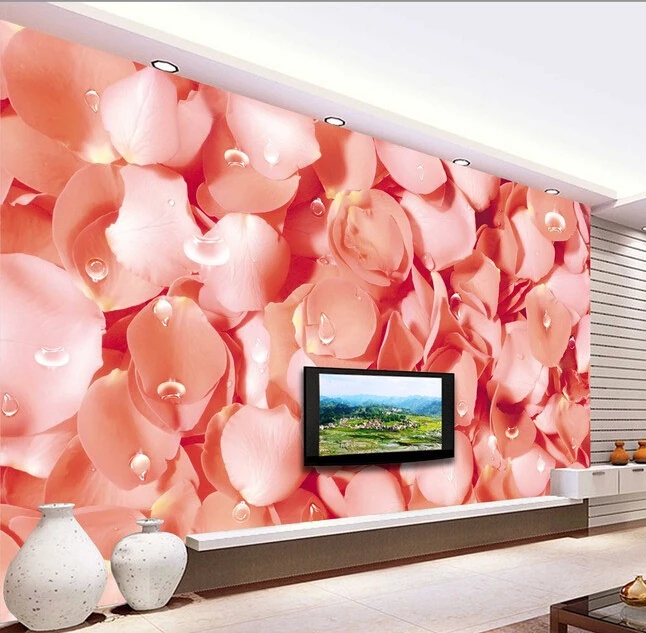 Custom papel DE parede 3 d,pink rose petals murals for the sitting room the bedroom TV setting wall waterproof wallpaper