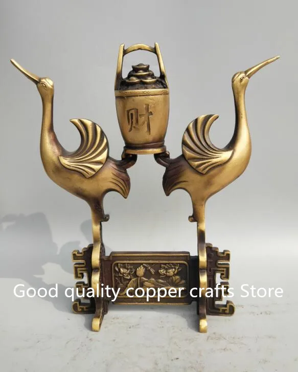 Collection archaize brass red-crowned crane wealth craft statue