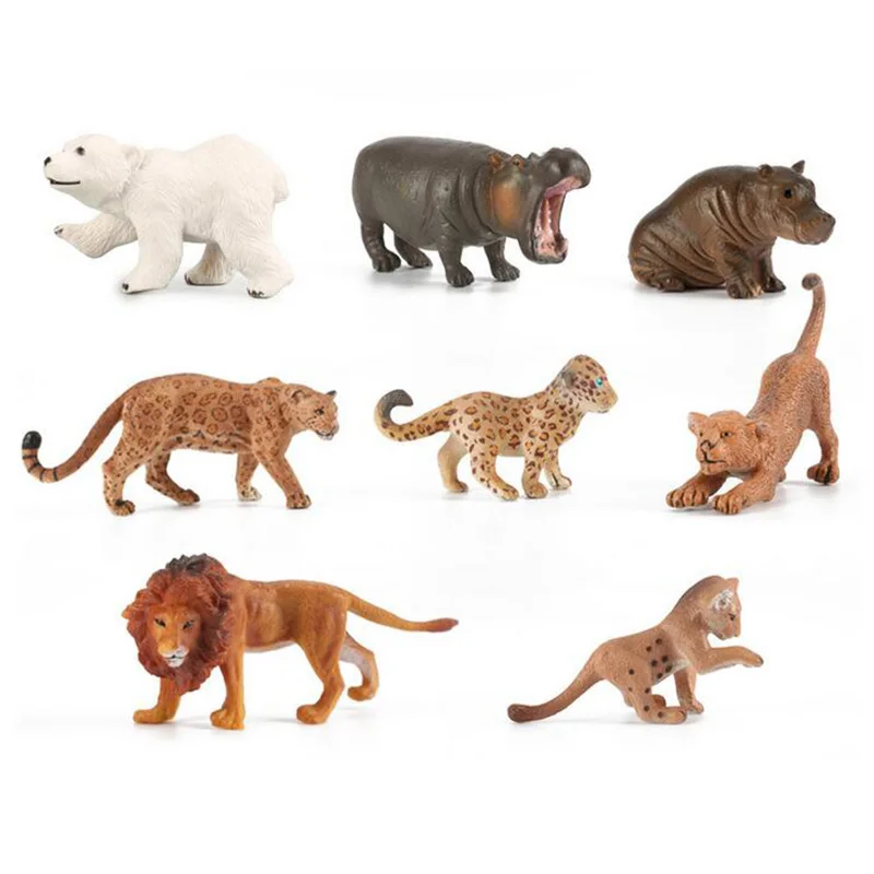 Mini modelos de animales de simulación de zoológico, figuras de Panda, elefante, ciervo, ardilla, Tigre, León, leopardo, hipopótamo, oso, juguete de regalo para niños