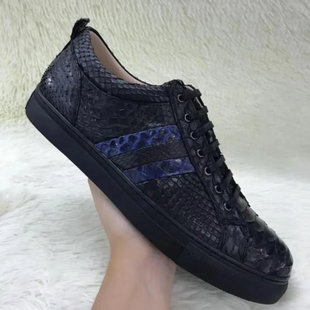 100% Genuine real python skin men shoe,high end quality snake skin black&blue color men shoe sneaker with cow lining free ship