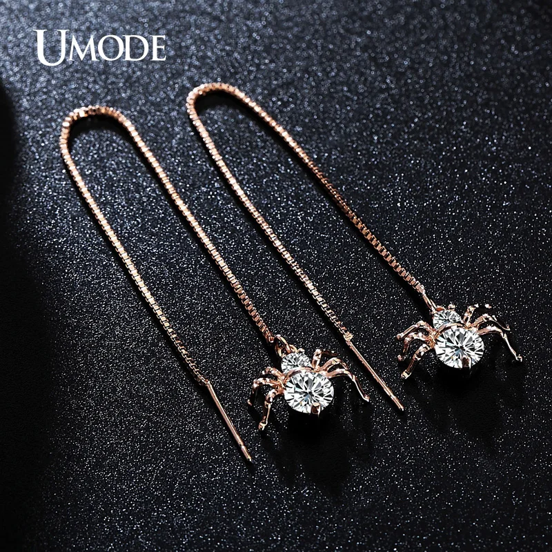 UMODE Spider Gold Color Round Cut Clear Cubic Zirconia Long Dangle Earrings Jewelry for Women Boucle D\'oreille Femme New UE0175