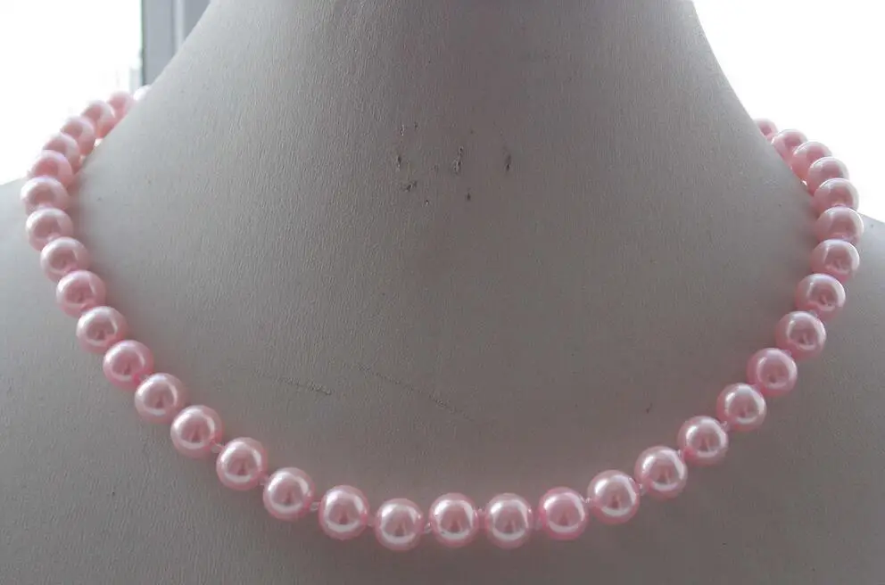 

classic jewelry 10mm bright pink round bead Natural SOUTH SEA SHELL PEARL NECKLACE JEWELRY 18'' 45cm