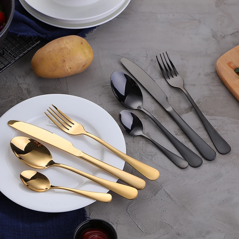 

Gold Dinnerware Set Stainless Steel Cutlery Set 4 Pieces Black Knife Fork Set Tableware Gold Silver Cutleries Western Food Set