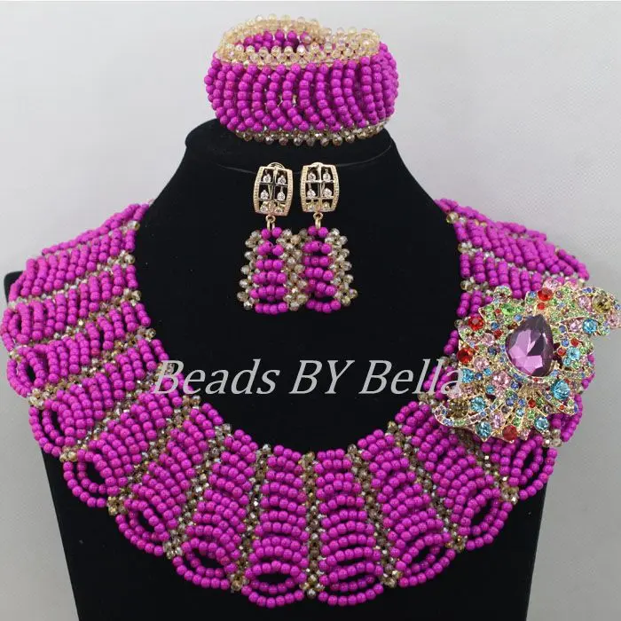 Fashion New Hot Sale Purple Nigerian Wedding African Beads Jewelry Set  Bridal African Fashion Jewelry Set Free Shipping ABF546