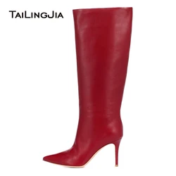 2024 Winter Knee High Boots Women Stiletto Heel Pointed Toe Factory Handmade Ladies Slip on Large size High Heel Long Boot Warm