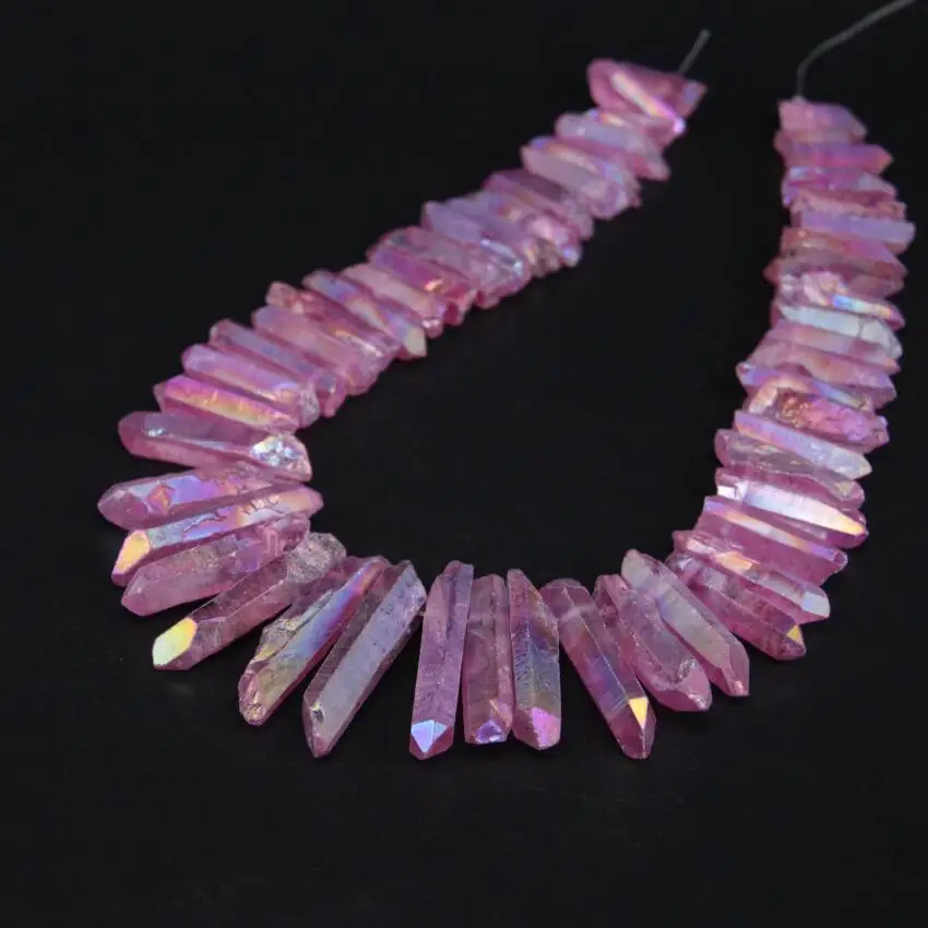 

15.5"strand Purple Titanium Crystal Quartz Top Drilled Point Beads,Raw Crystal Stick Graduated Pendant Beads For Jewelry Making