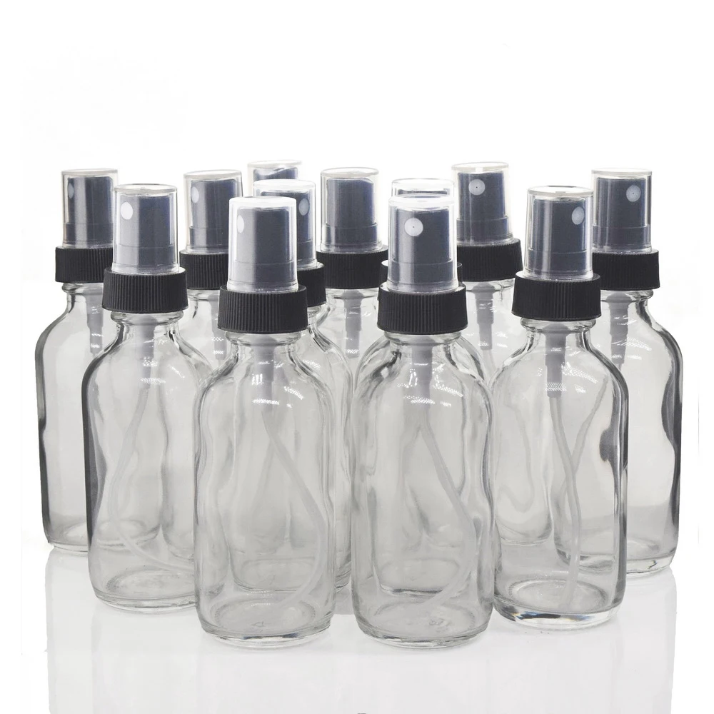 12pcs 60ml Clear Glass Bottle with Mist Spray Empty Refillable Travel Portable Essential Oil Aromatherapy Perfume Atomizer 2 Oz