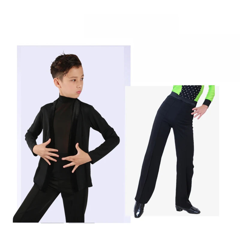 Cheap Boys Ballroom Latin Dance Tops Children\'S Standard Rumba Cha Cha Latino Dancing Clothes Vest Jacket 2 Pieces Set DWY1131