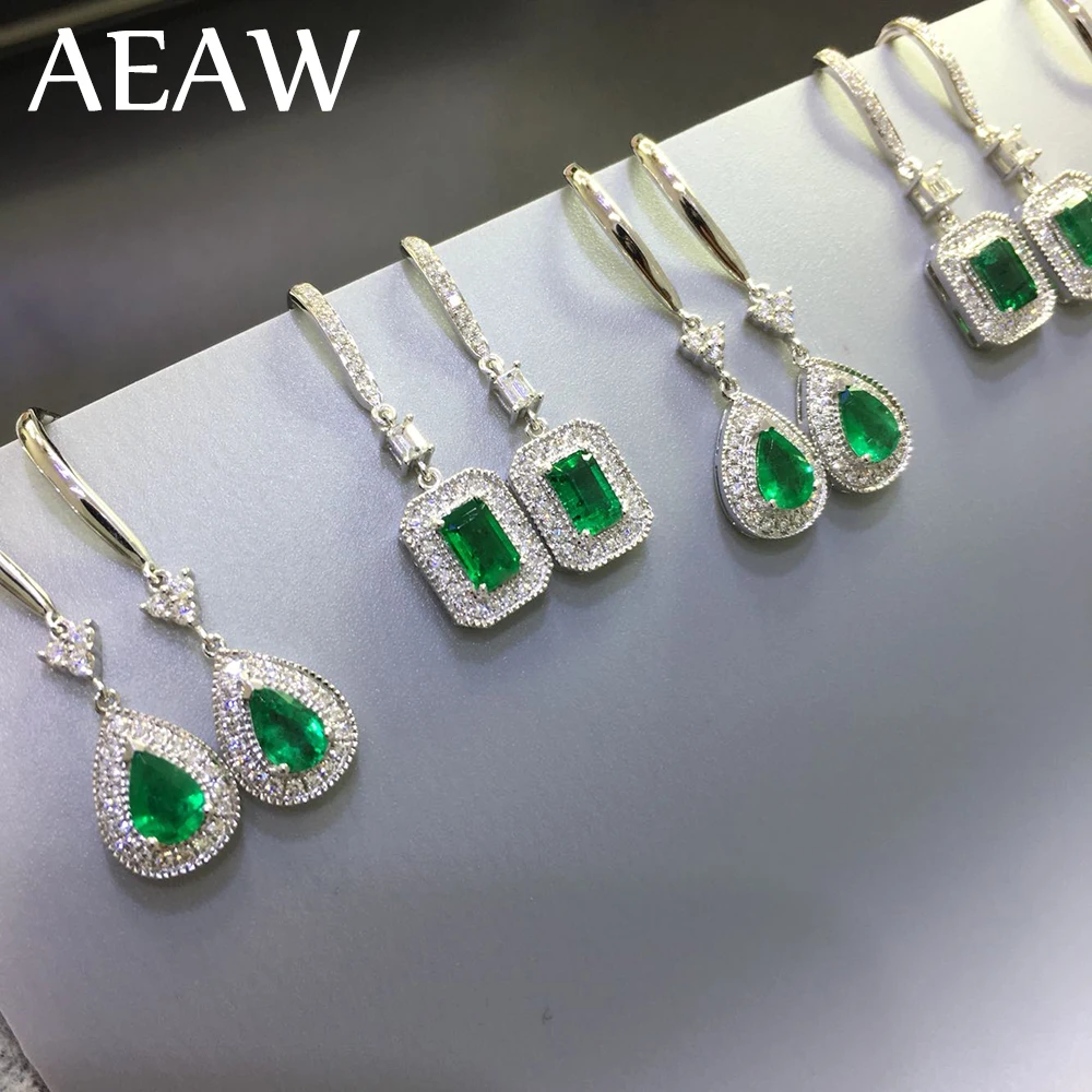 AEAW Solid 14K White Gold AAA Lab Created Colombia Emerald 0.5ct Each