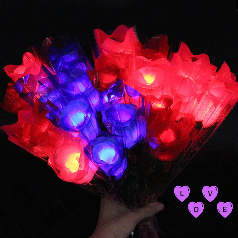 light-up Toys  Glowing Rose Flower  Valentine's Day Gift of Romance  Rose Lamp  Emulation Flower Bouquet  Luminescent Toys A019