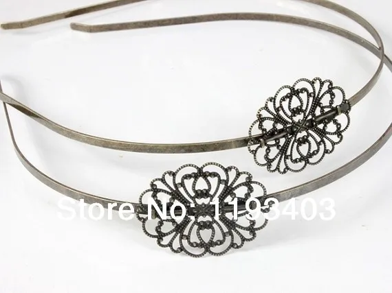 

10PCS Adjustable Antique Bronze Filigree Floral HeadBand 35x26mm Setting hairband accessories NICKEL FREE-(HBSB-2)