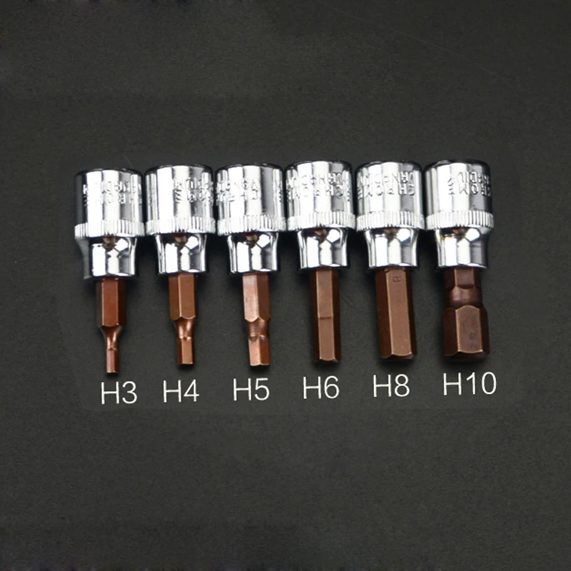 6pcs 3/8 Inch Drive Hex Bit Sockets Set H3 H4 H5 H6 H8 H10 Metric Screwdriver Bit Sockets Hand Tools Socket Joint Hexagonal