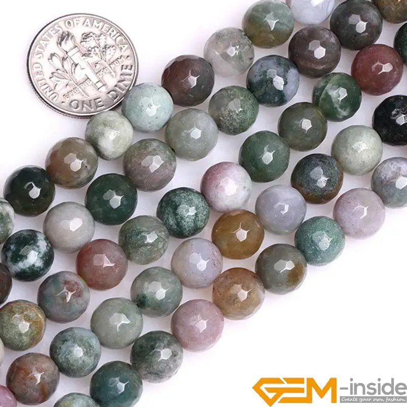 Natural Stone Indian Agates Round Faceted Beads For Jewelry Making 15\