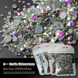 High quality Hotfix Rhinestone Crystal clear SS6-SS30 Mix size Crystals and stones 1000pcs/lot for clothes DIY free shipping