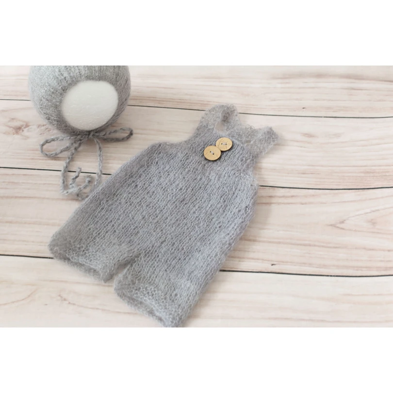 

New Arrival Newborn Knit Hooded Romper Photography Props Crochet Mohair Baby bonnet Infant Newborn outfit Overall Onesie Pant