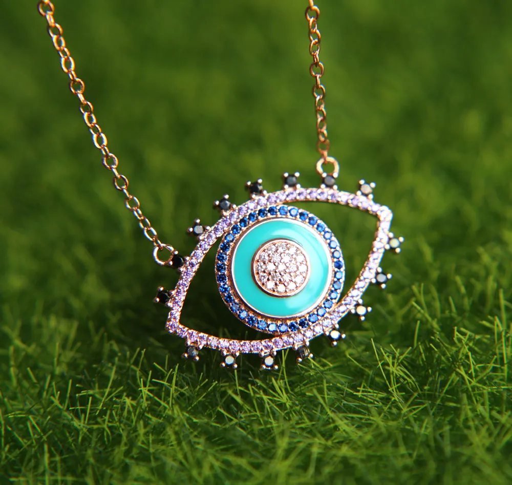 NEW Authentic turquoises turkish evil eye shape rose gold color fashion women necklace Wholesale