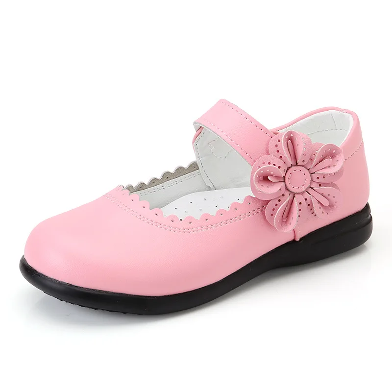 2023New Kids Children Shoes flower cowhide Princess Shoes Girls Wedding Student black Leather Shoes 3 4 5 6 7 8 9 10 11 12 13T