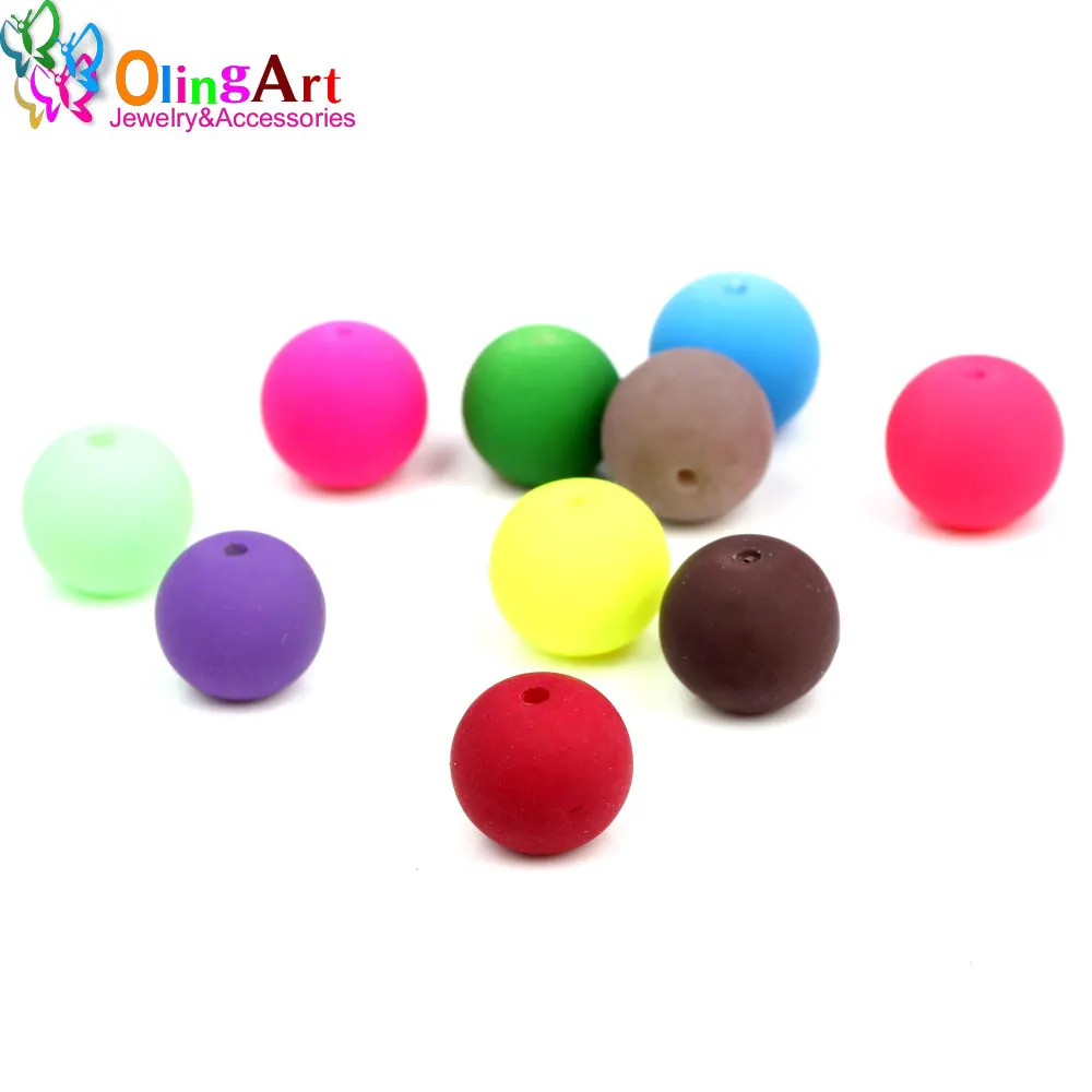 OlingArt Rubber Glass Beads High Quality 30PCS 10mm Candy Color Neon Matte Loose Beads Handmade DIY Bracelet Jewelry Making