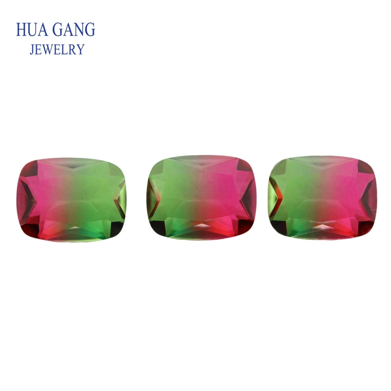 Baguette Shape Watermelon Tourmaline Stone Synthetic Glass Loose beads Size 4x6mm-13x18mm For Jewelry Making
